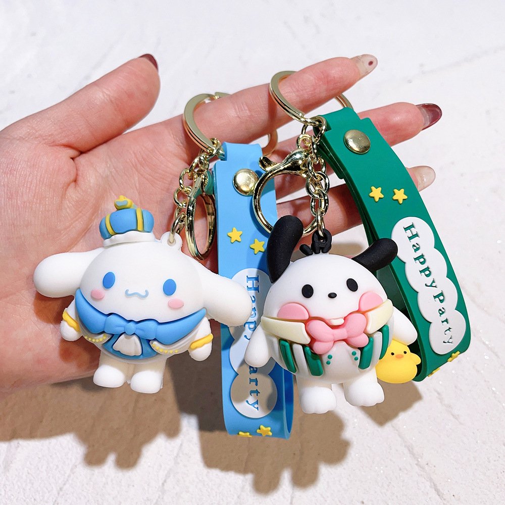 Creative Cartoon Schoolbag Accessories Car Pendant Wholesale Silicone Egg Boy Sanrioed Kulomi Big Ear Dog Doll Keychain