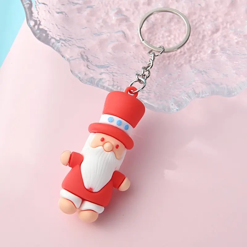 Wholesale 3D Soft pvc Keychains Cartoon Santa Claus Snowman Christmas tree key chain pendant Rubber key chain accessories