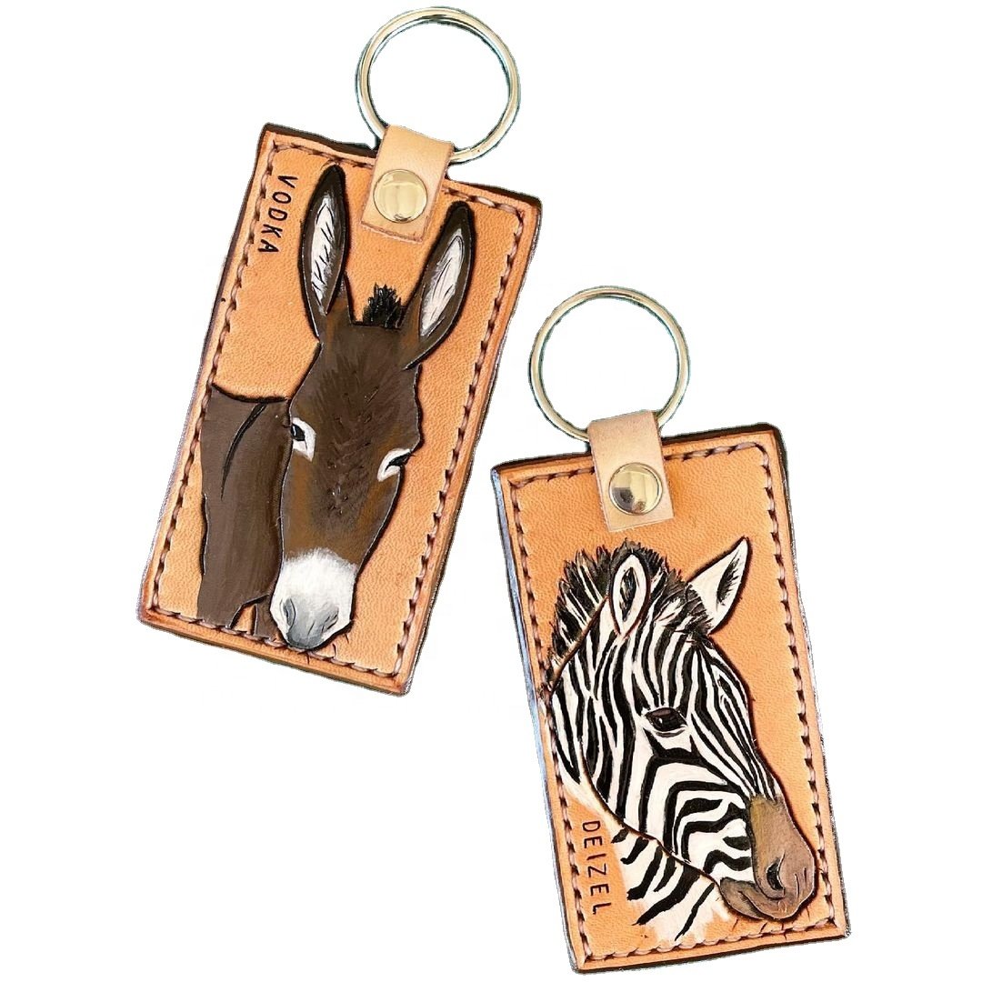 Custom Made 100% Cow Leather Accessories Key Ring/ Key Fob With Horse Embossed Design Wholesale Manufacturer Custom Made