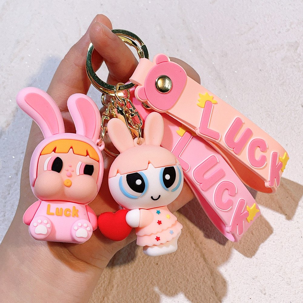 3D PVC Anime keychain Kawaii cartoon rubber Lilo Stitch Ilaveros Pink Angel Key Chain silicon car Bag Pendant Keyring Key Chain