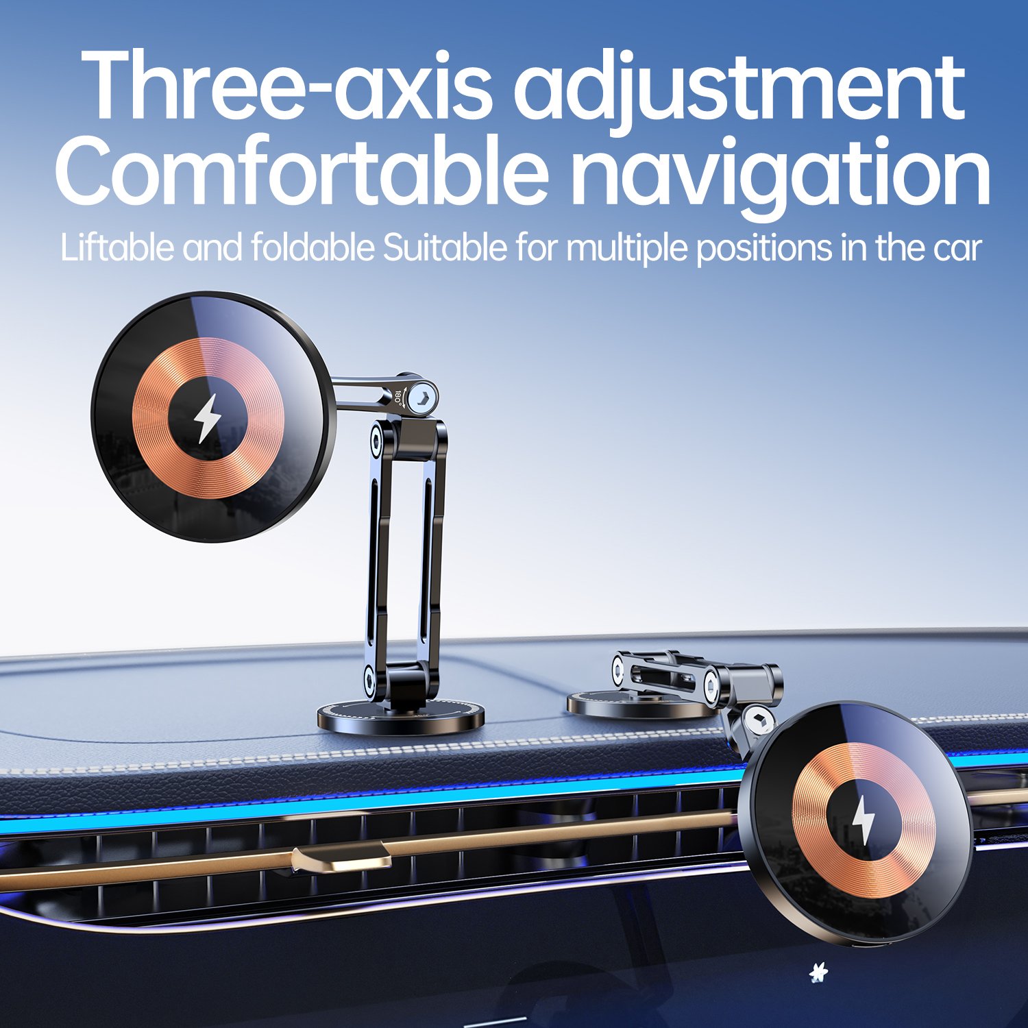 Mingcard Magnetic Car Holder Wireless Charging Function 15w Rechargeable Stick-on 360 Degree Rotating Multi-Angle Car Stand