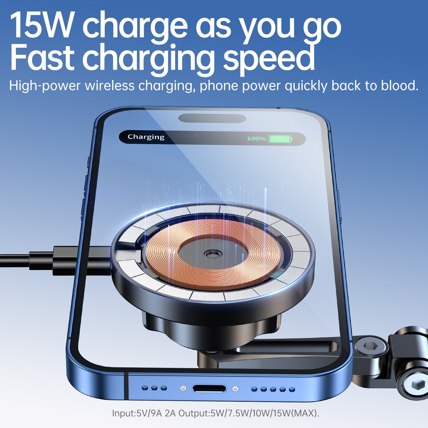 Mingcard Magnetic Car Holder Wireless Charging Function 15w Rechargeable Stick-on 360 Degree Rotating Multi-Angle Car Stand