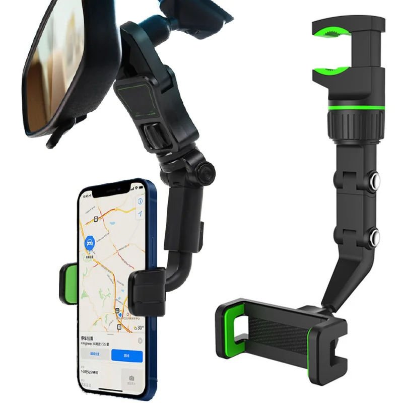 Top High Quality Rearview Mirror Mobile Phone Holder 360 Degree Adjustable Flexible Car Mount Bracket Phone Holder Car Holder