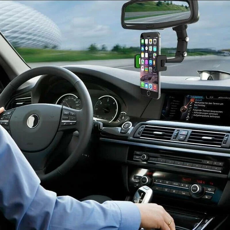 Top High Quality Rearview Mirror Mobile Phone Holder 360 Degree Adjustable Flexible Car Mount Bracket Phone Holder Car Holder