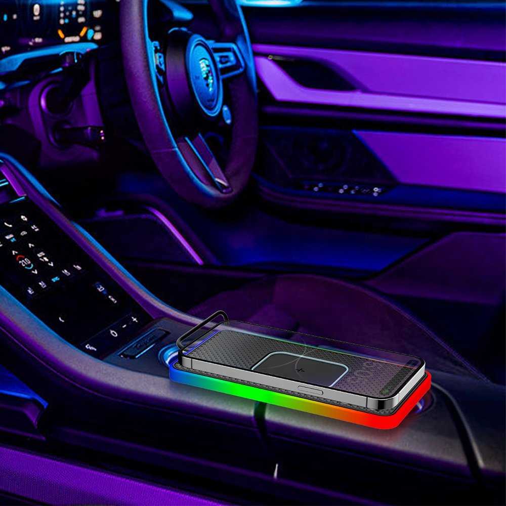 With ambient lighting Fast Wireless Car Charger 15W Anti Skid Mat Dashboard Holder Mount Car Wireless Charger Pad