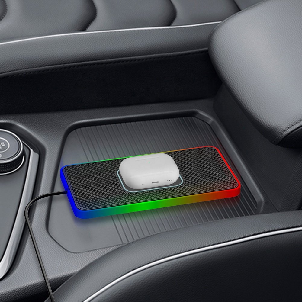 With ambient lighting Fast Wireless Car Charger 15W Anti Skid Mat Dashboard Holder Mount Car Wireless Charger Pad
