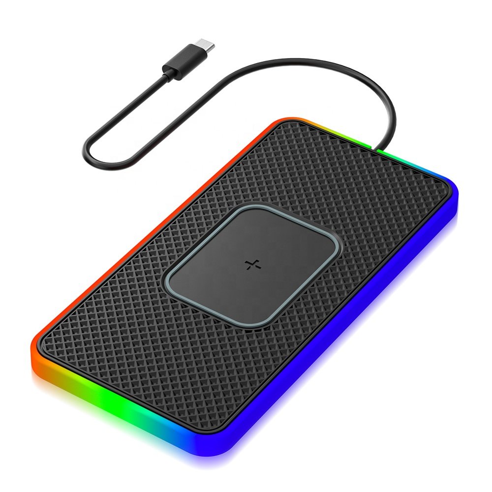 With ambient lighting Fast Wireless Car Charger 15W Anti Skid Mat Dashboard Holder Mount Car Wireless Charger Pad