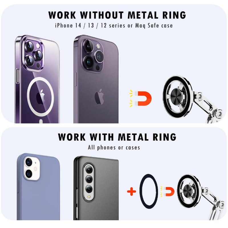Universal 360° PRO magnetic car phone holder alloy folding adjustable holder with metal ring suitable for all smartphones