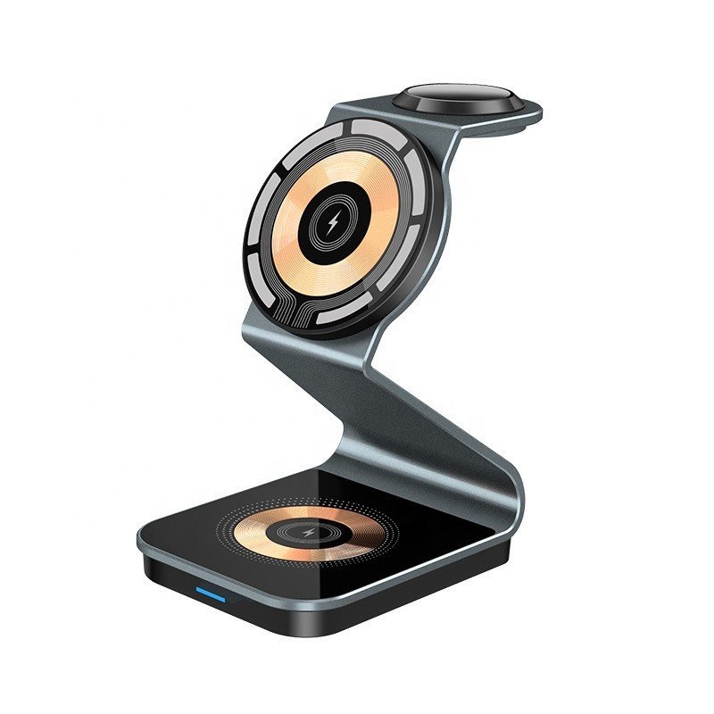 Hot selling magnetic 3 in 1 wireless charger desktop multifunctional folding wireless charging phone holder suitable for Apple