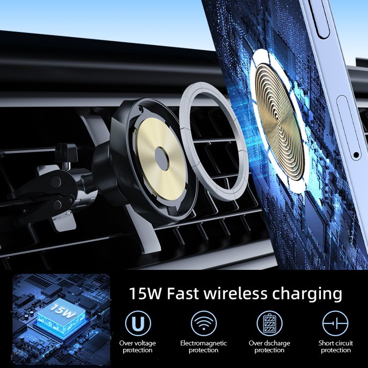 Free Samples Smart Universal Magnetic Car Phone Holder Wireless Fast Charging Cell Phone Holder 360 Degree Rotating Car Mount