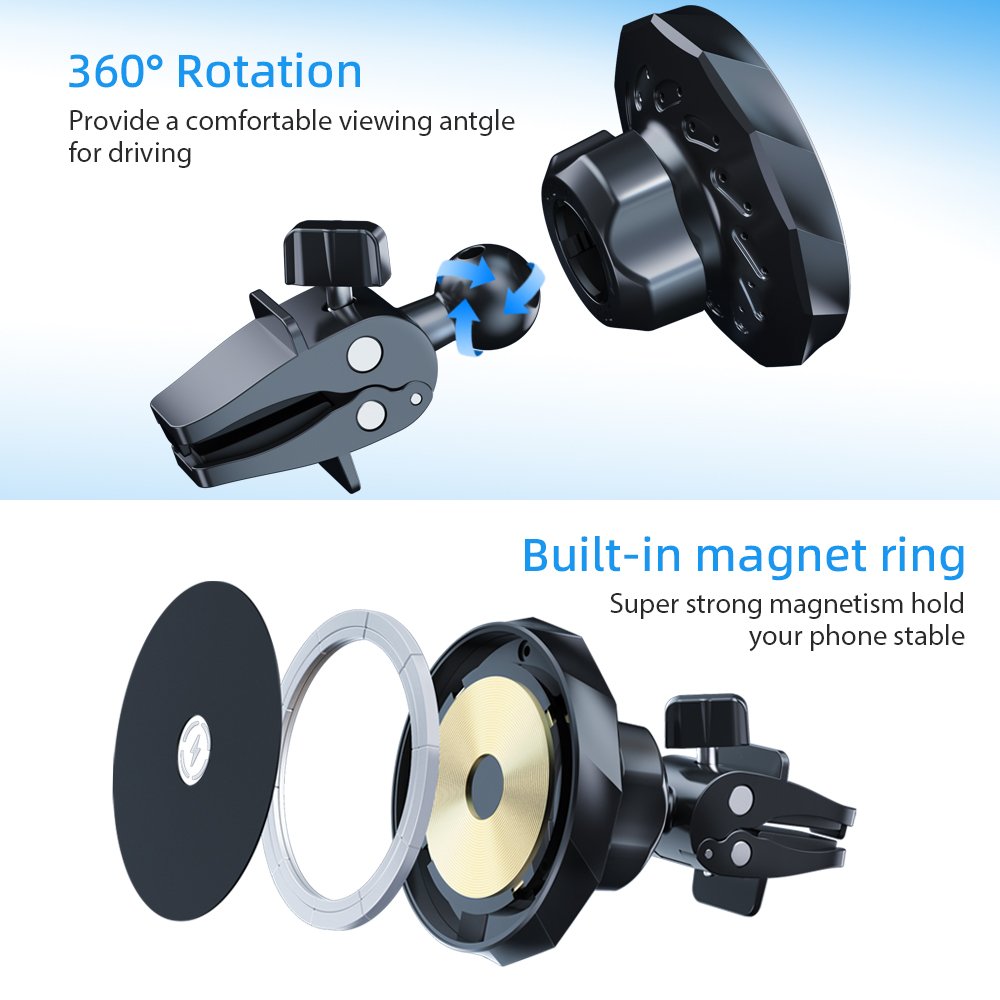 Free Samples Smart Universal Magnetic Car Phone Holder Wireless Fast Charging Cell Phone Holder 360 Degree Rotating Car Mount