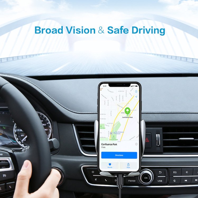 10W Qi Standard Smart Sensor S5 Automatic Clamping Fast Charging Mount Wireless Car Charger Holder in Car