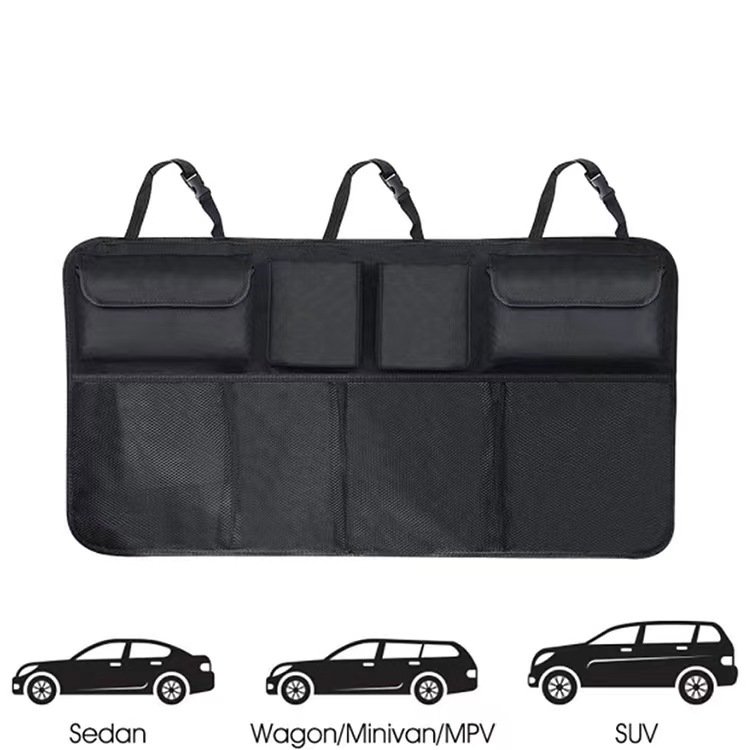 XFGFactory Price Car Trunk Organizer Adjustable Backseat Storage Bag Net High Capacity Multi-use Automobile Seat Back Organizers