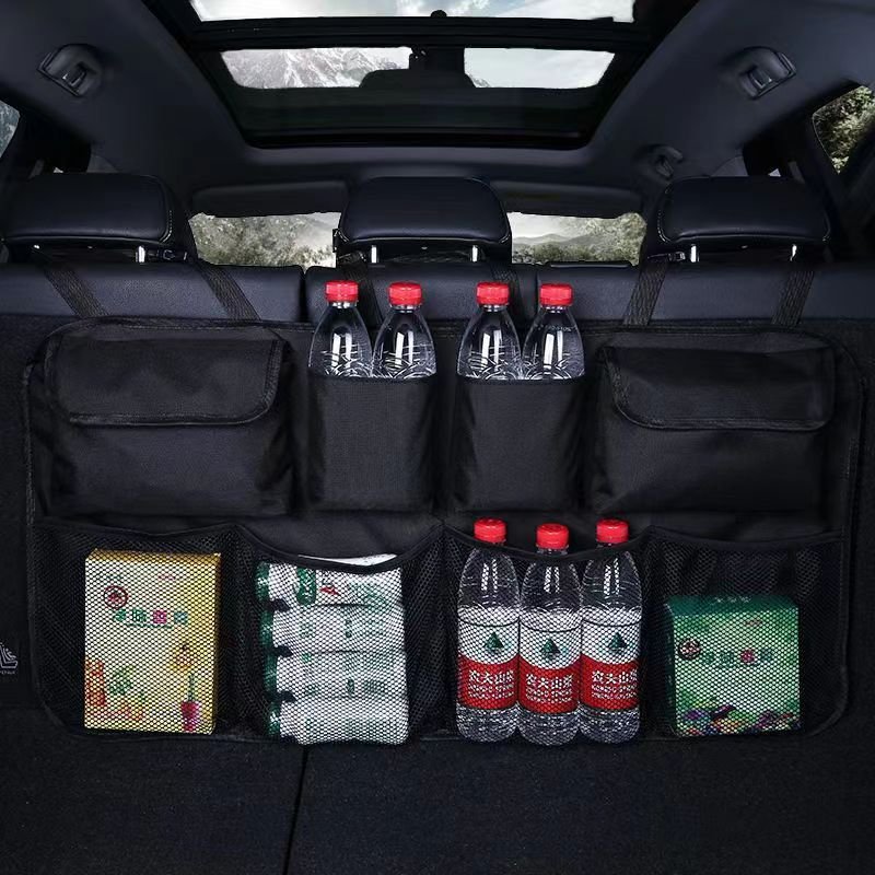 XFGFactory Price Car Trunk Organizer Adjustable Backseat Storage Bag Net High Capacity Multi-use Automobile Seat Back Organizers