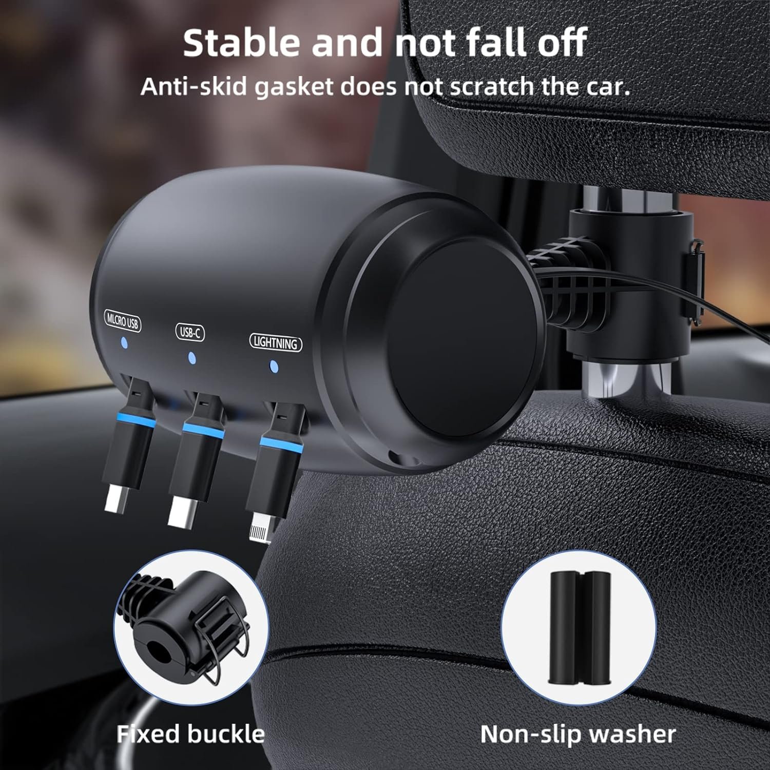 Factory 3 in 1 Retractable Car Charger Box for All Phones Car Backseat Phone Charging Cable