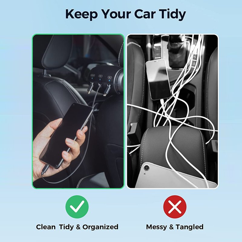 Factory 3 in 1 Retractable Car Charger Box for All Phones Car Backseat Phone Charging Cable