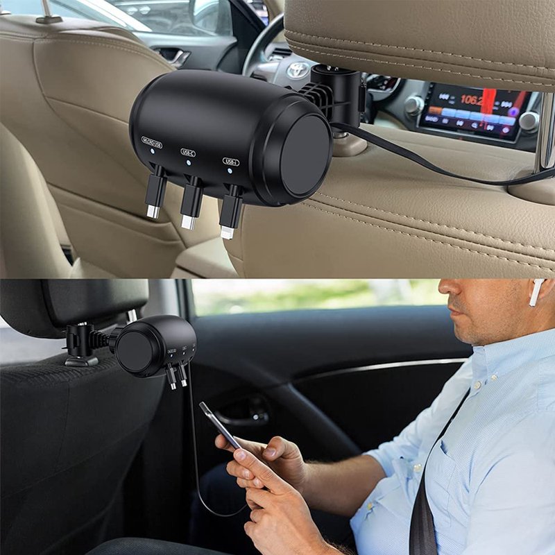 Factory 3 in 1 Retractable Car Charger Box for All Phones Car Backseat Phone Charging Cable