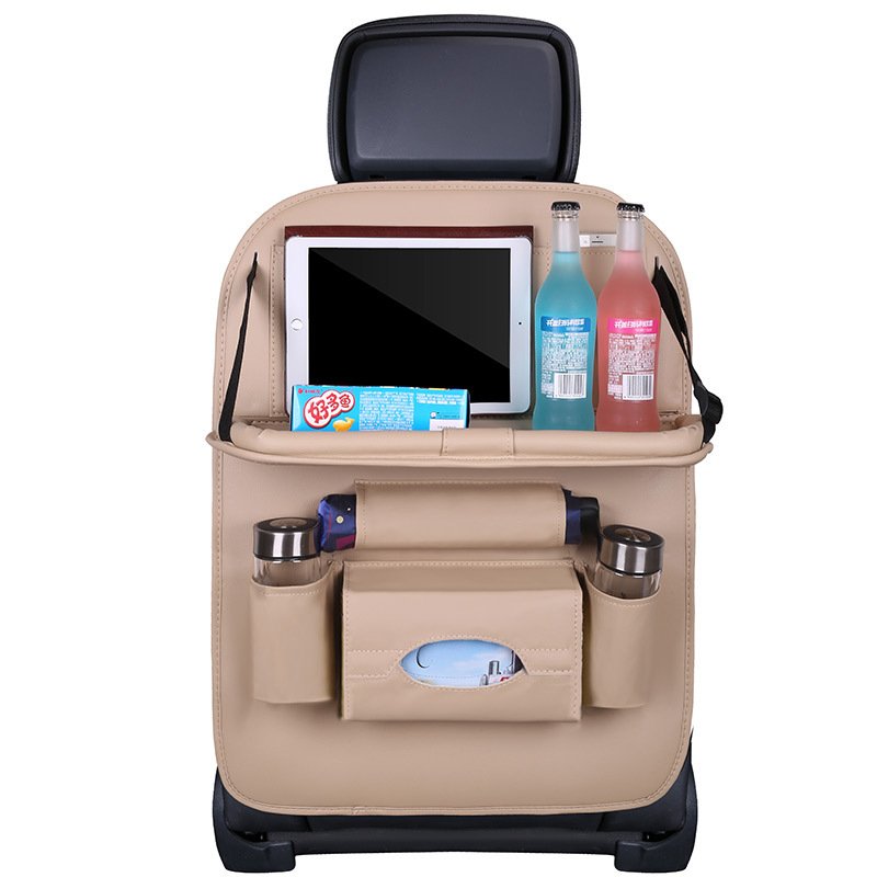 Wholesale Multifunction Waterproof Universal Foldable Pu Leather Car Backseat Auto Organizer Storage Bag Tablet Holder With Tray