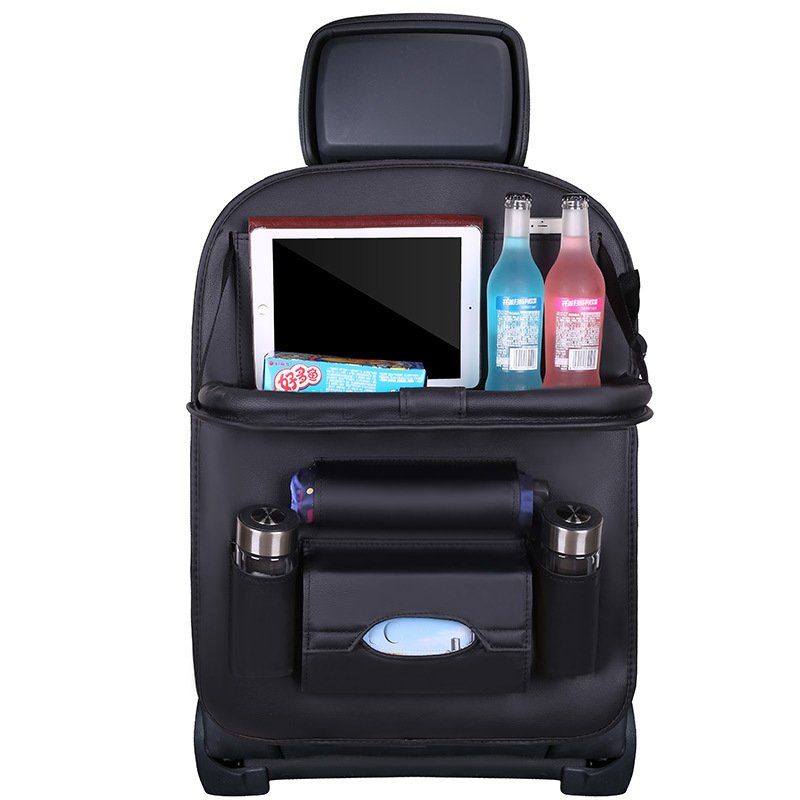 Wholesale Multifunction Waterproof Universal Foldable Pu Leather Car Backseat Auto Organizer Storage Bag Tablet Holder With Tray