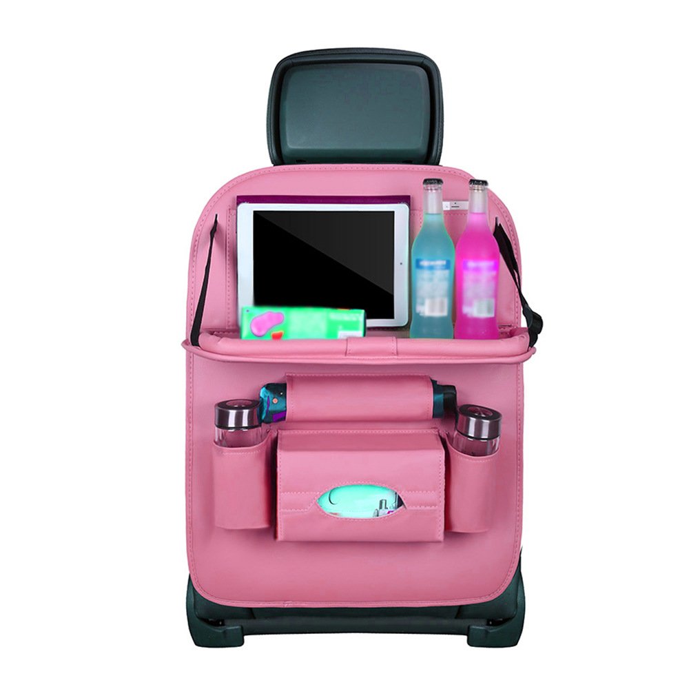 Wholesale Multifunction Waterproof Universal Foldable Pu Leather Car Backseat Auto Organizer Storage Bag Tablet Holder With Tray