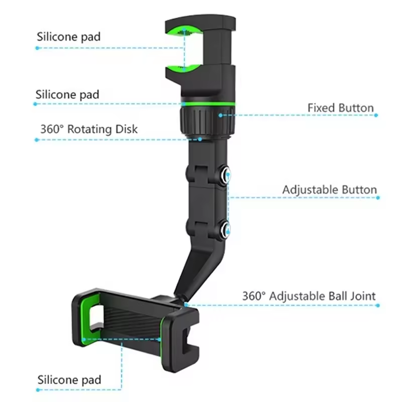 Universal Car Rearview Mirror Mobile Phone Holder 360 Rotation Adjustable Foldable Flexible Cell Phone Mount For Car Rearview