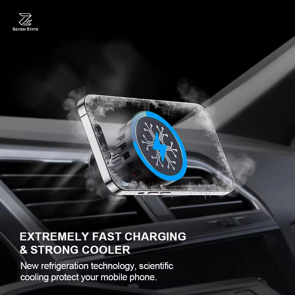Magnetic Phone Holder For Car With Wireless Charger and Ice Cooling Charging Car Mount Universal in Car Air Vent