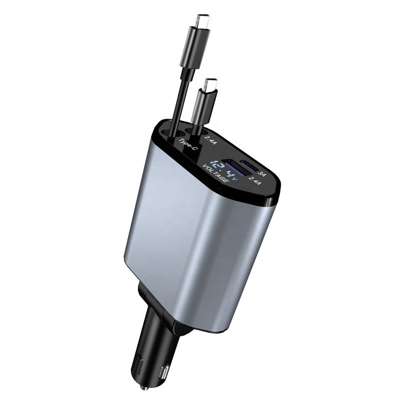 4 IN 1 Retractable Car Charger 120W Super Fast Charging USB PD QC3.0 Cigarette Lighter Car Chargers For Multiple Smart Devices