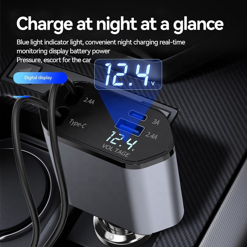 4 IN 1 Retractable Car Charger 120W Super Fast Charging USB PD QC3.0 Cigarette Lighter Car Chargers For Multiple Smart Devices
