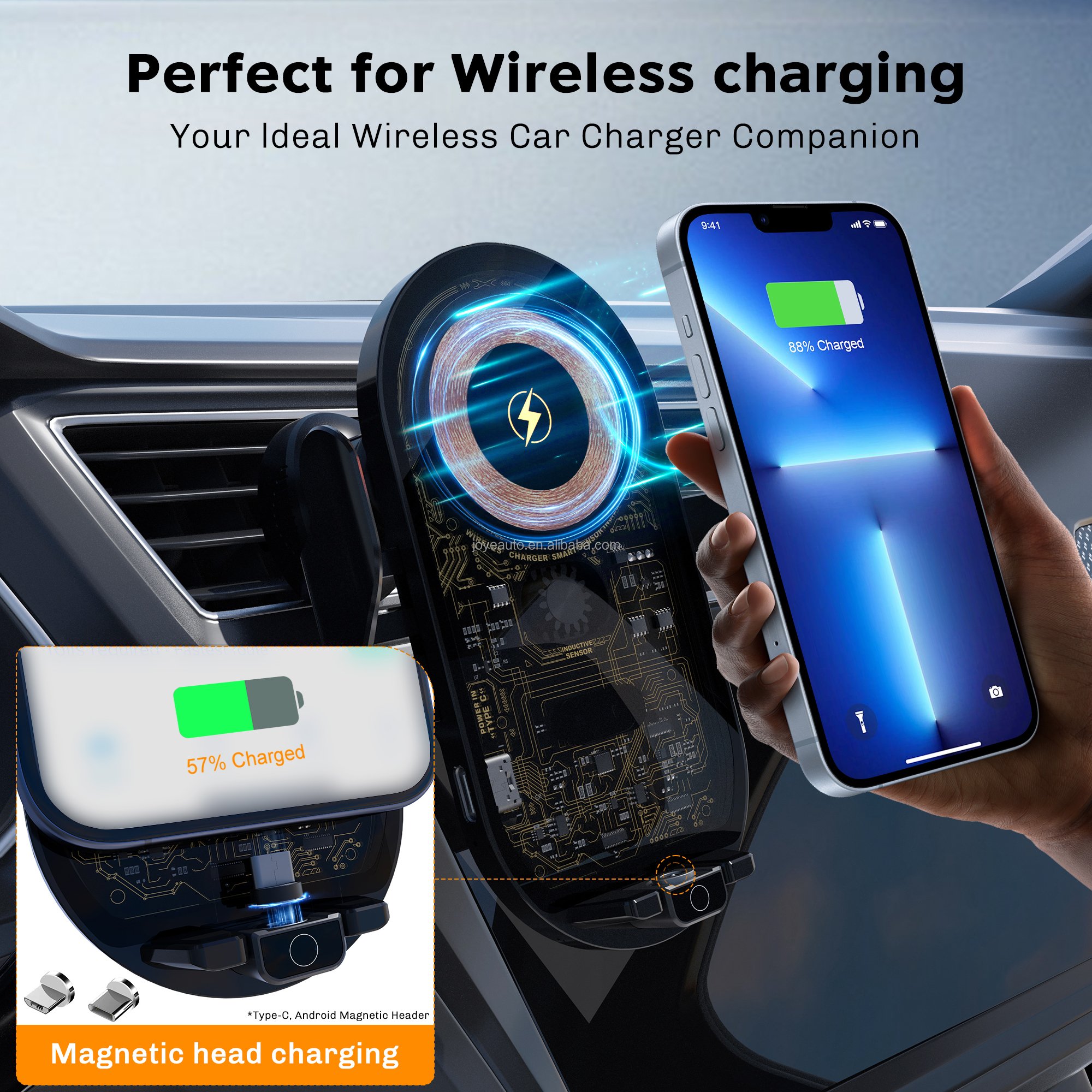 New high-tech injury-free car mount wireless fast charging mobile phone stand 2/1 clip smart retractable phone seat Car Holder