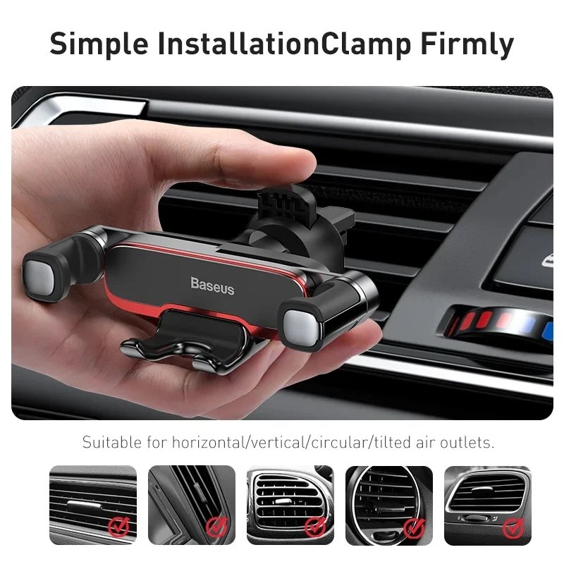 Baseus Metal Car Phone Holder Flexible for Car Air Vent Mount Cell Phone Support Phone Holder Stand for iPhone Samsung Gravity