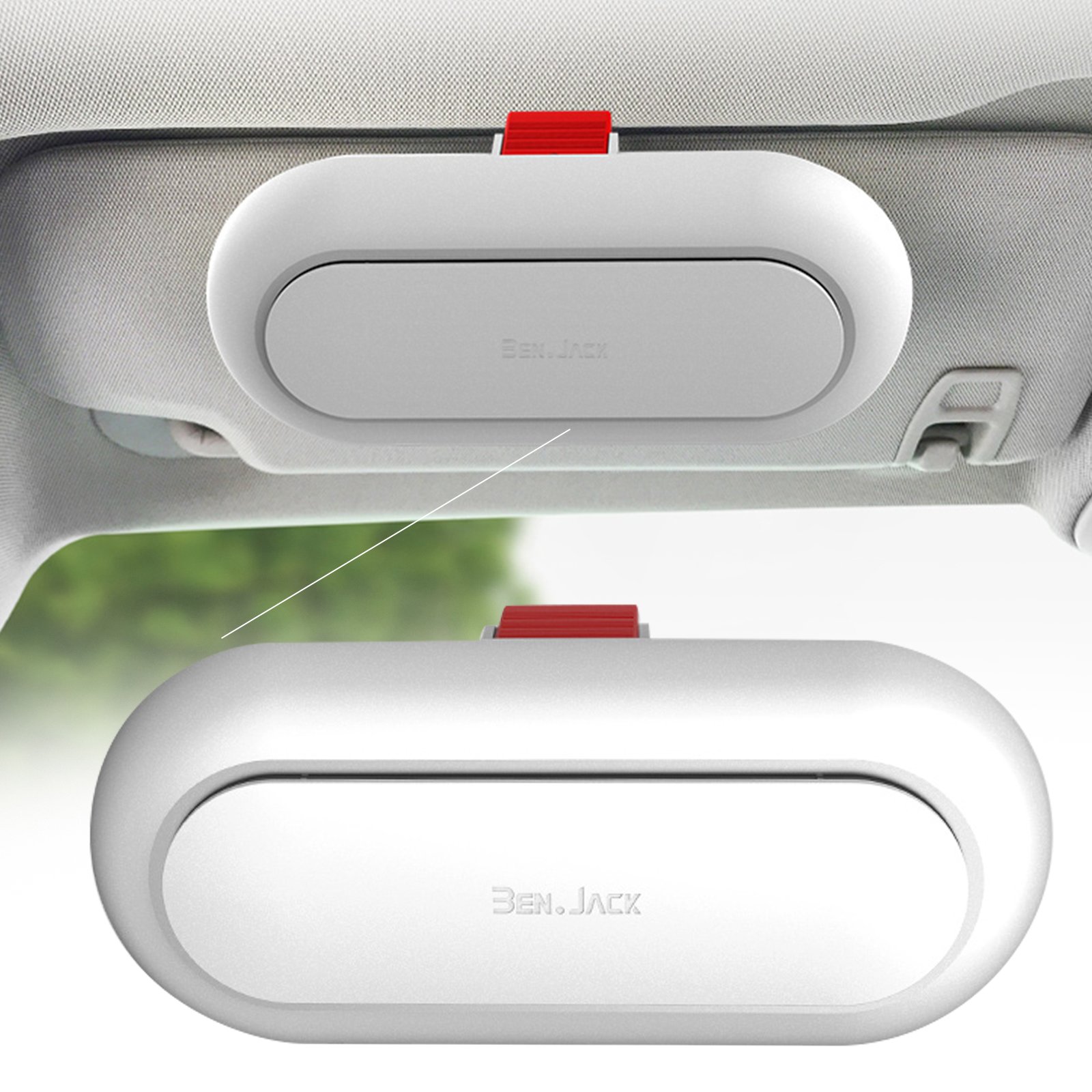 White BEN JACK Fashion Car Glasses Case Sunglasses Holder Multi-functional car interior visor storage carabiner design