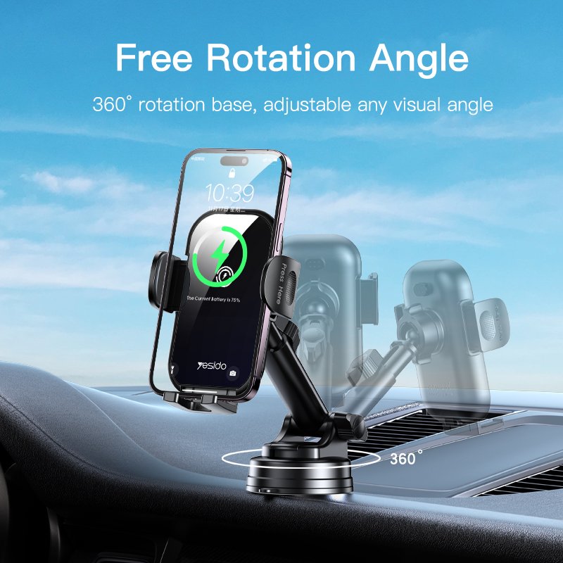 C197 Wholesale 15W Fast Charging Wireless Car Charger 360 Rotating Suction Cup Air Vent Phone Holder For IP