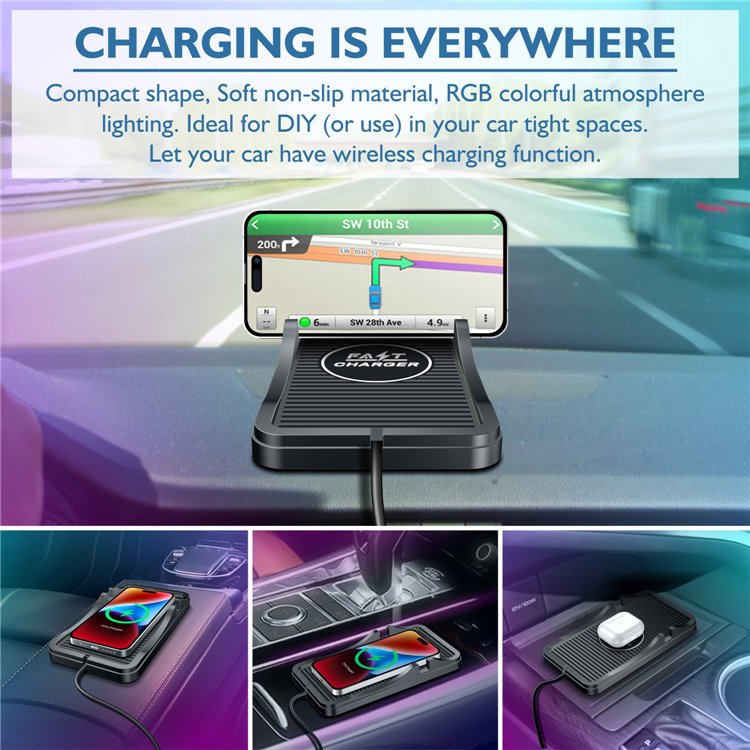 Car Non-slip Pad 15W 10w 7.5w Fast Wireless Car Charger Stand 2 in 1 Phone Charging Mat Holder For iPhone 15 14 13 12 11 Pro Max