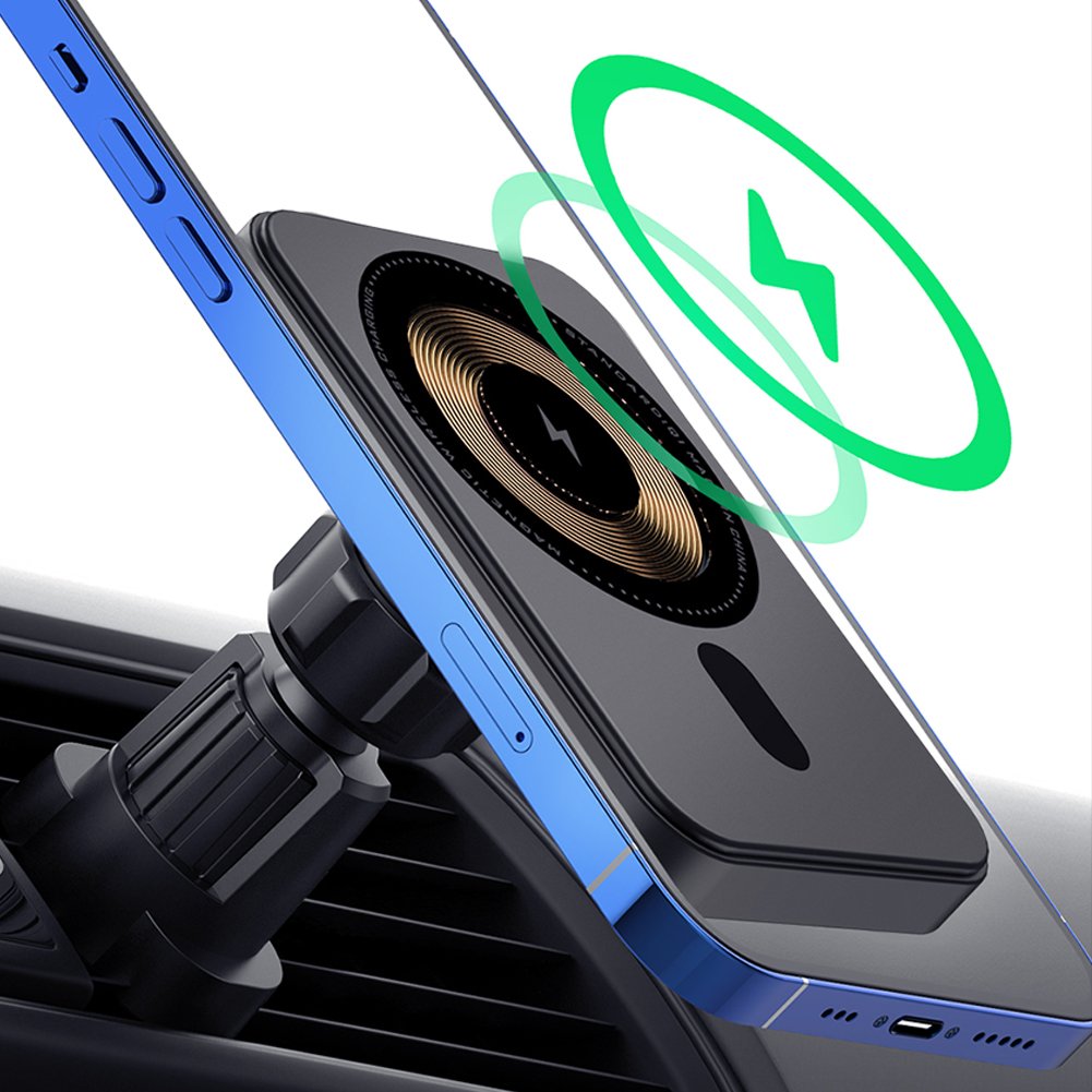 Factory Supply Transparent Magnetic Mag safing Air Vent Holder Wireless Car Charger for iPhone 12 13 14 15