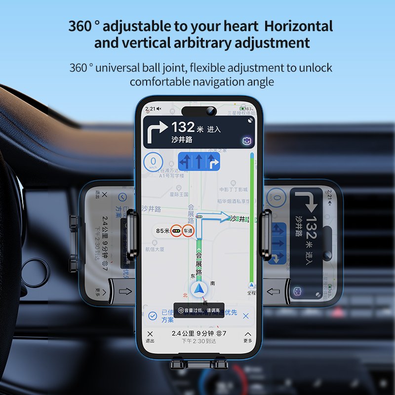 New design automatic clamping 360° adjustable suction cup telescopic car phone mount holder with adjustable length