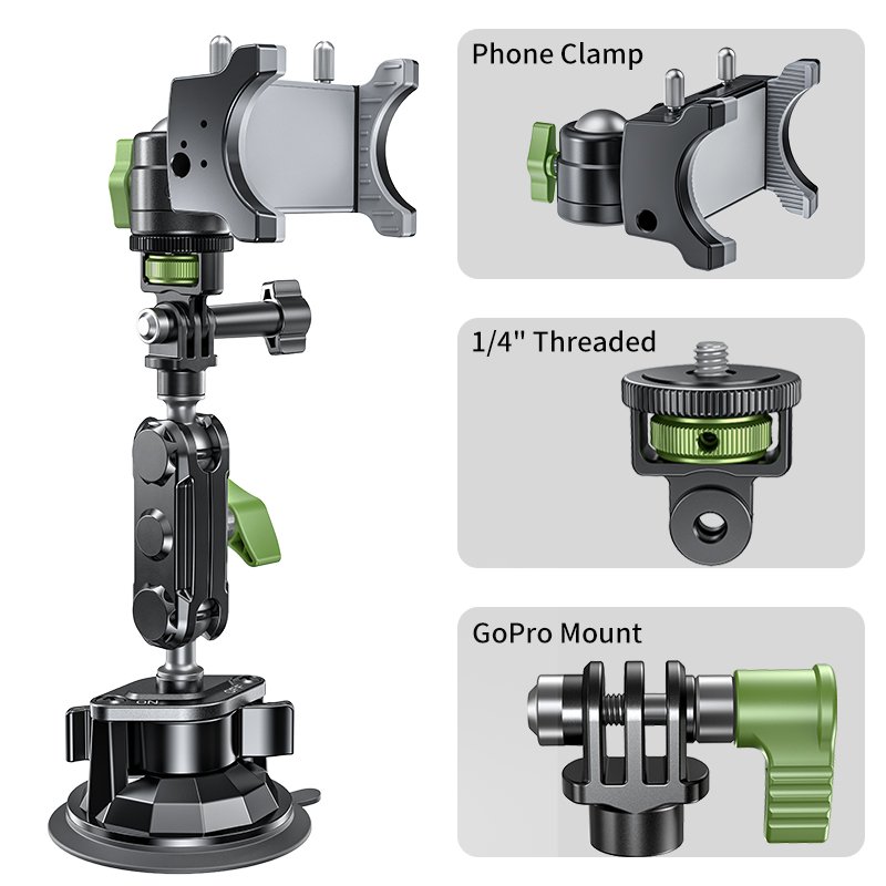 Mobile Phone Car Holder Compatible with Action Camera Adapter 3 in 1 Car Mount for Cell Phone Action Camera for iPhone for GoPro