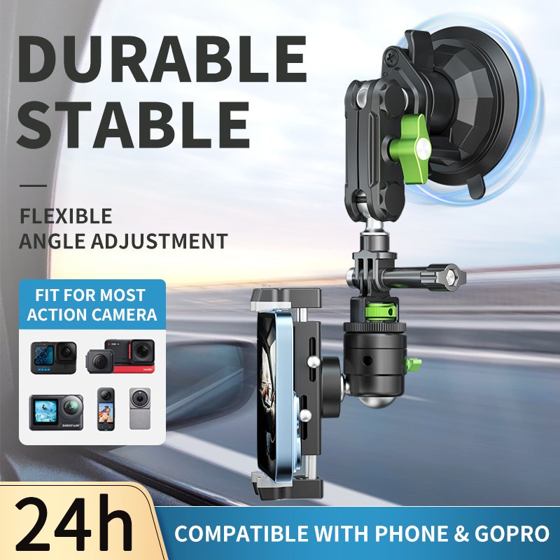Mobile Phone Car Holder Compatible with Action Camera Adapter 3 in 1 Car Mount for Cell Phone Action Camera for iPhone for GoPro