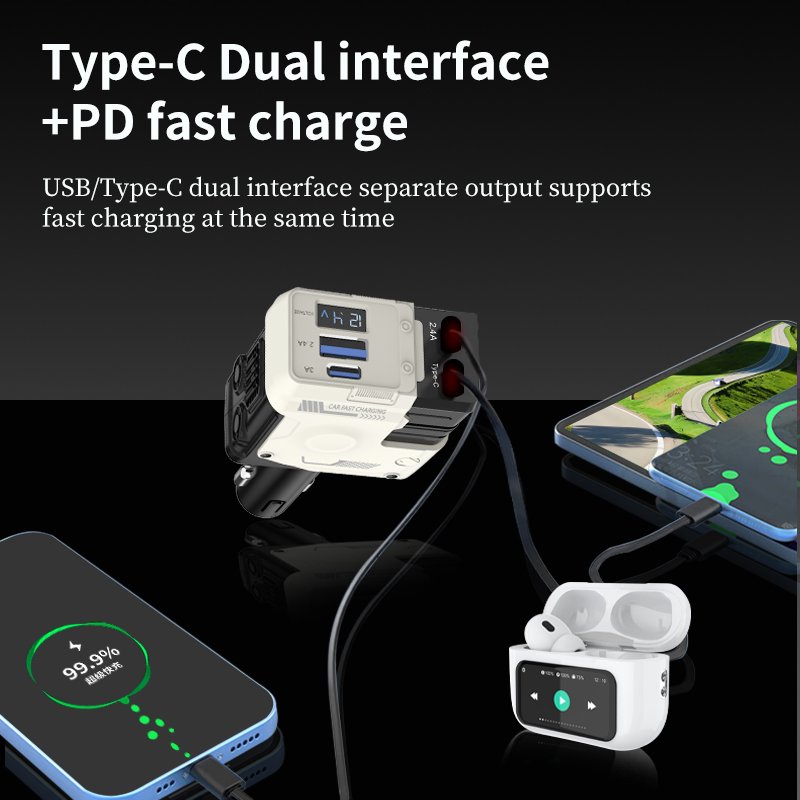 Custom Logo 2024 Fast Charge Retractable Cables and USB Port Car Charger Adapter Fast Retractable Car Charger USB C Car Charger