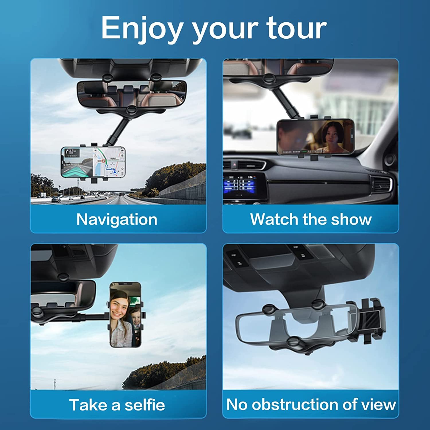 2024 Hot Selling 360 Rotatable Retractable Car Phone Mount Multifunctional Adjustable Universal Car Rearview Mirror Flexible