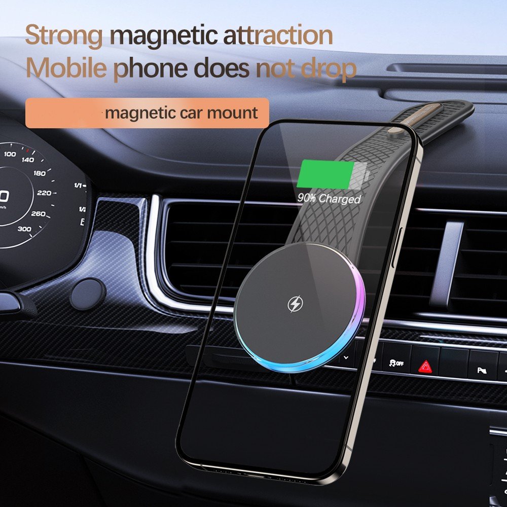 2024 New Products Strong Magnetic Attraction Ring Running Lantern 360 Adjustable Angle Car Wireless Charger for Iphone 15 14 Pro