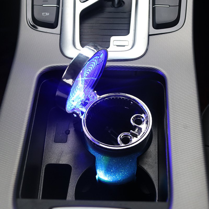 1PC Silver Mini Car Trash Can Auto Ashtray With LED Light Portable Ashtray with Lid Suitable for Most Vehicles Car Ashtray