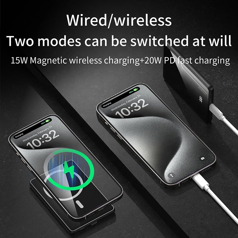 Portable Power Bank Magnetic Car Charger Wireless Phone Holder 15W Fast Car Wireless Charger