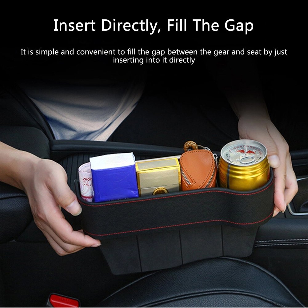 New Luxury PU Leather Car Seat Side Gap Filler Organizer Storage Box with Big Bottle Cup Holder