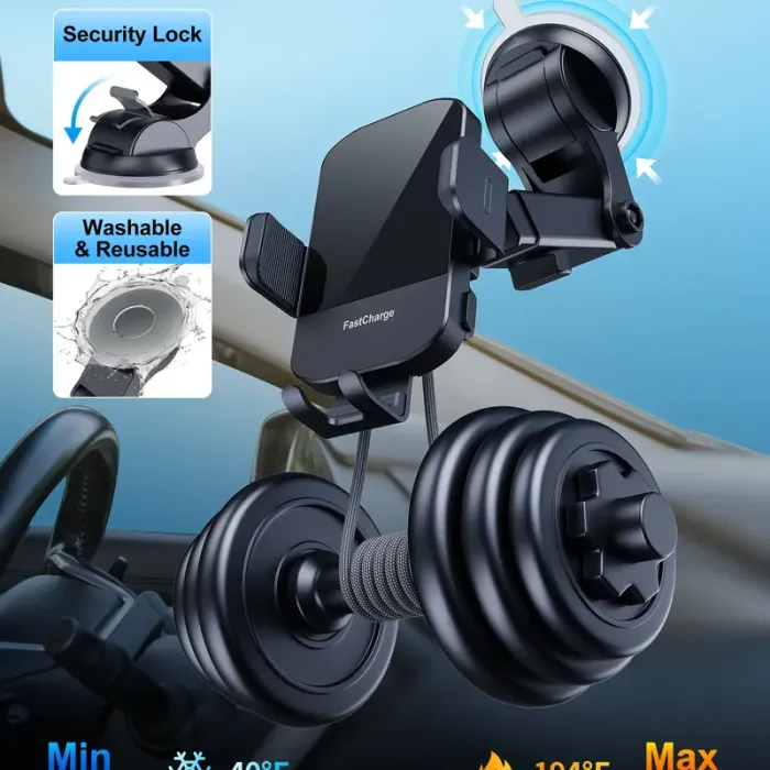 Car Charger Holder with 15w Fast Wireless featuring Auto Alignment Wireless Charging Cradle and Phone Holder Function