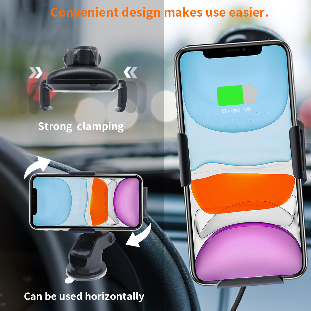 Infrared automatic inducction car phone holder wireless charging car mount flexible long arm cell phone holder for mobile phones