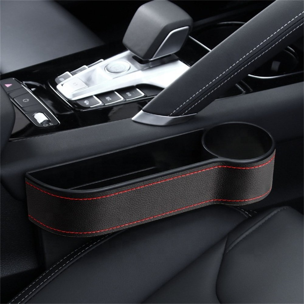 QEEPEI Portable Multifunction leather Car Seat Side Gap Filler Organizer Storage Box with Cup Holder