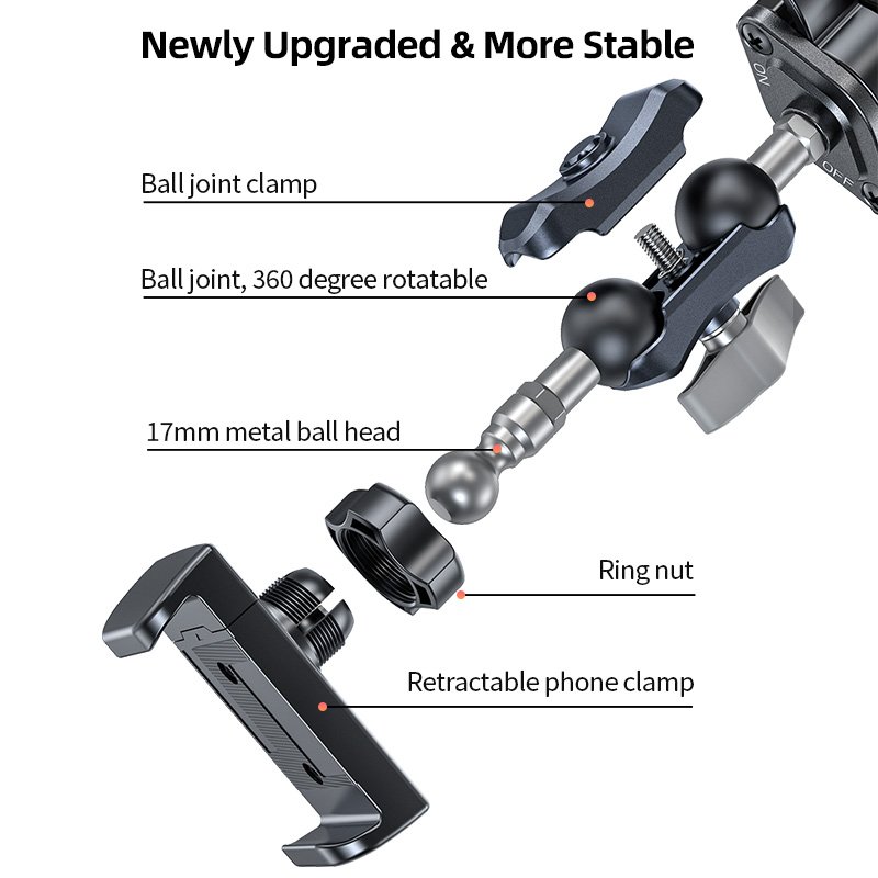 Suction Cup Mount Car Phone Holder 360 Adjustable Double Socket Arm with 1" Ball Joint Mobile Phone Support Stand for Navigation