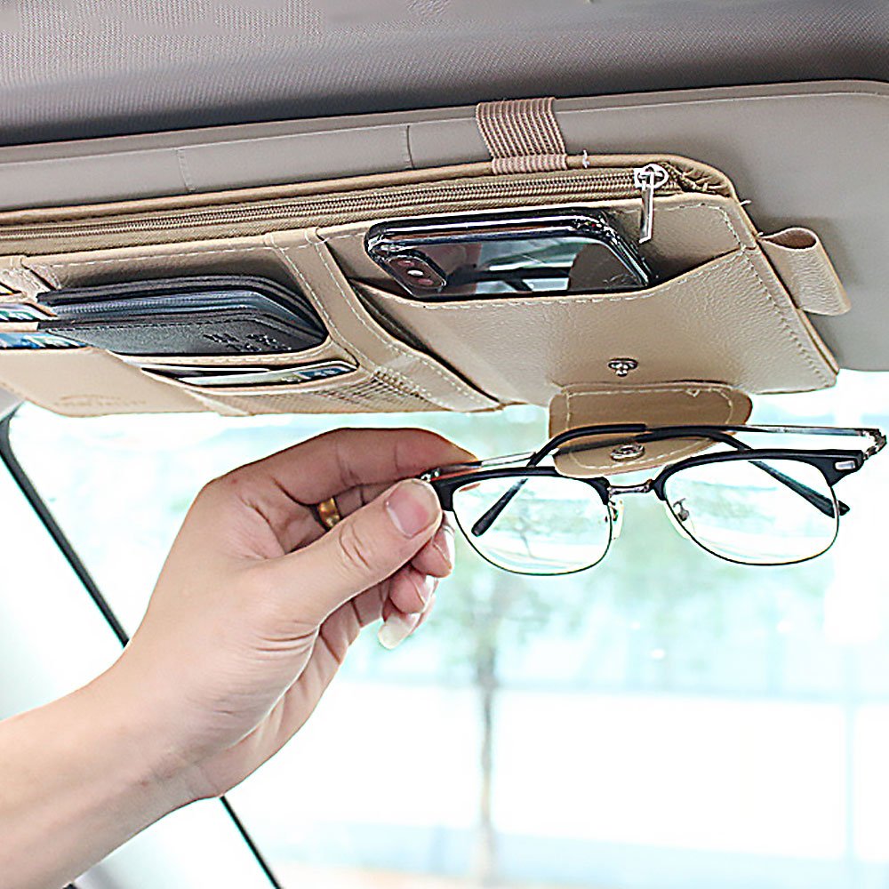 Card Holder Car Accessories Automobile Pu Leather Sunglasses Storage Pocket Pouch Holder For Car Sun Visor organizer Dropship