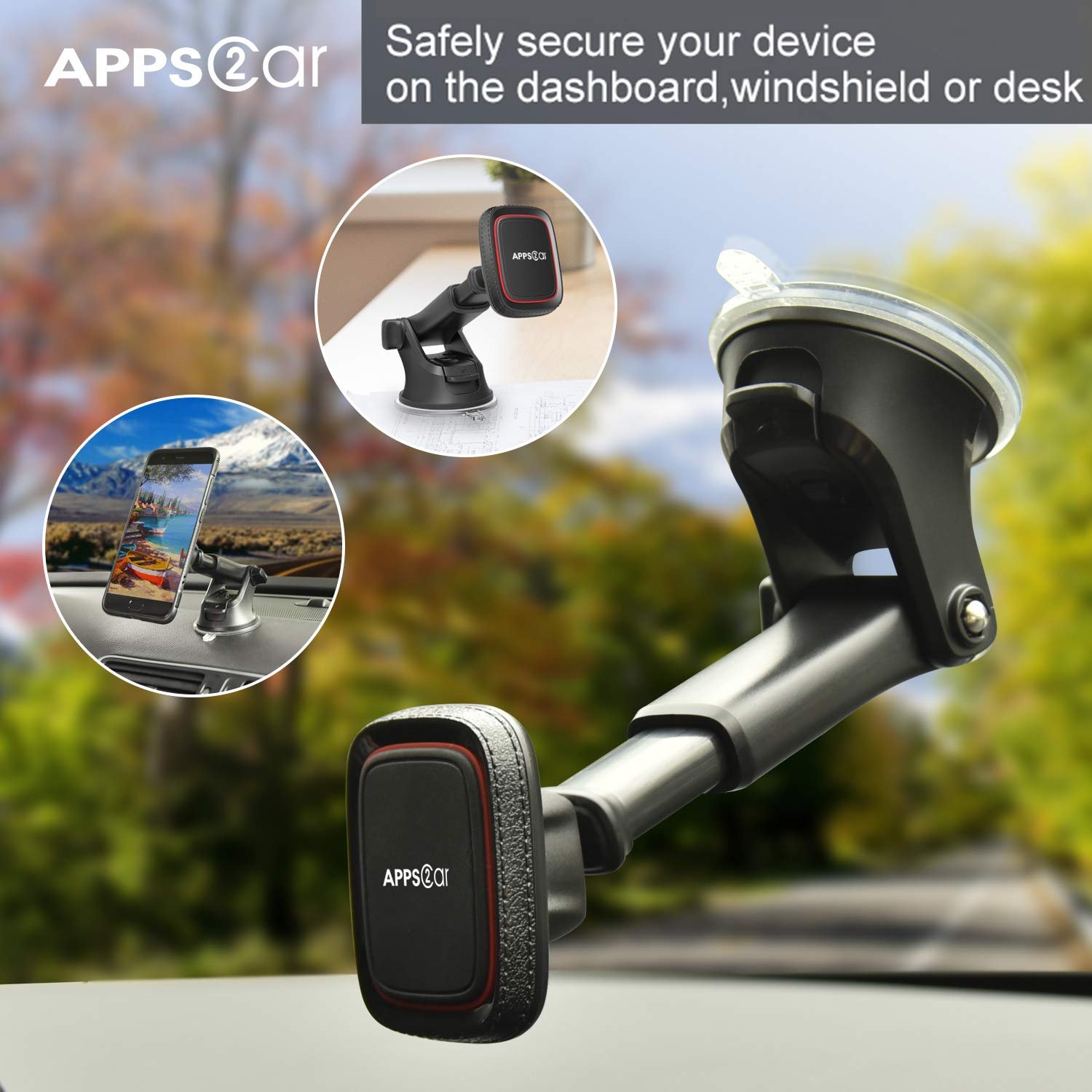 APPS2Car Mini Universal Magnetic Phone Car Mount Dashboard Windshield Car Phone Mount Holder with strong Magnet