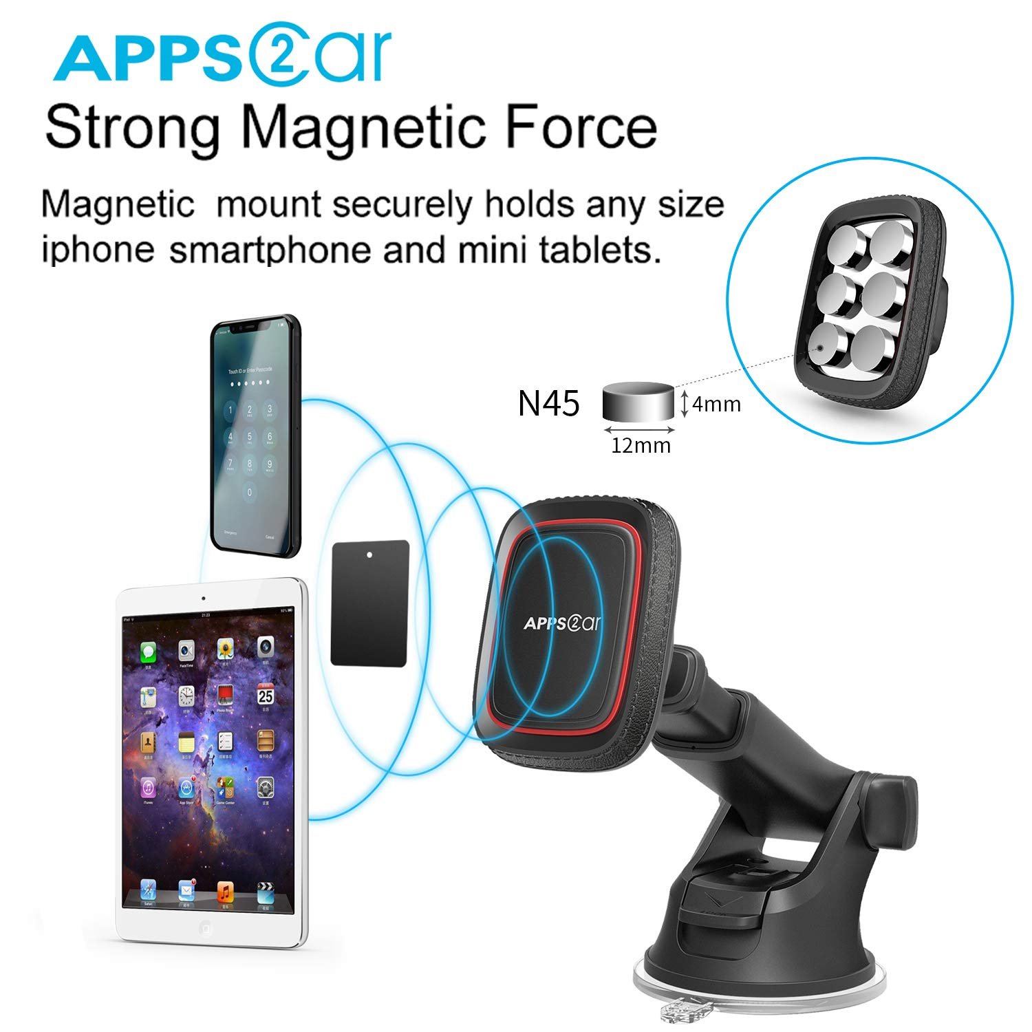 APPS2Car Mini Universal Magnetic Phone Car Mount Dashboard Windshield Car Phone Mount Holder with strong Magnet